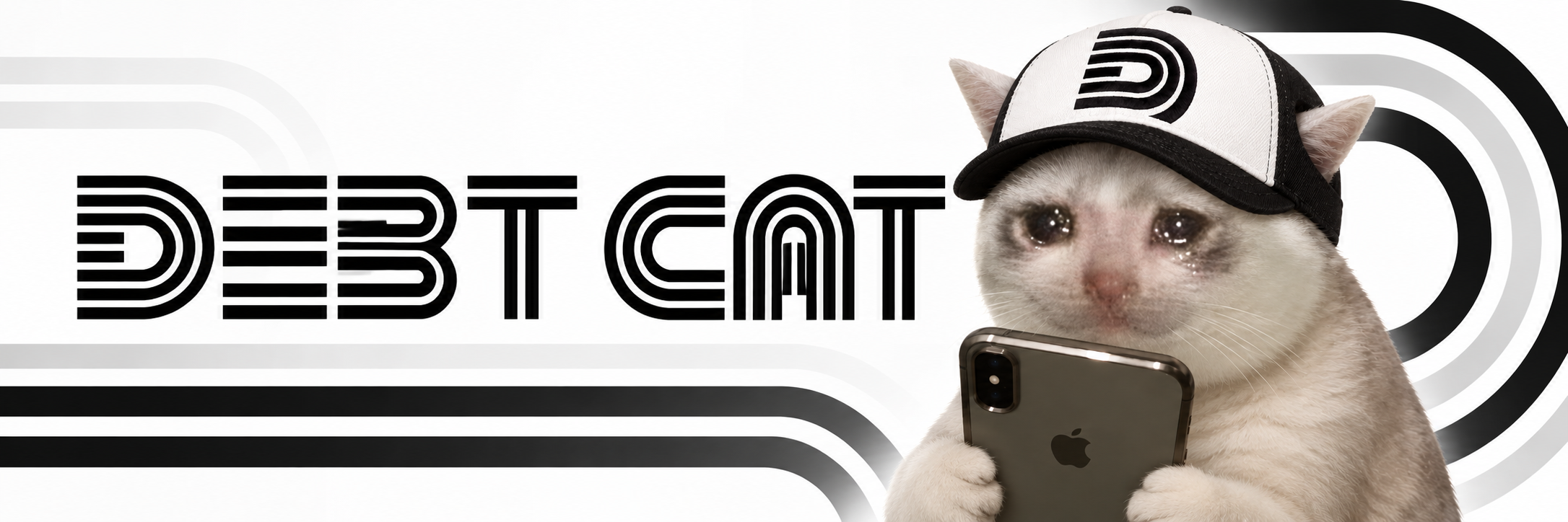 DEBTCAT wordmark beside the cat in a D snapback